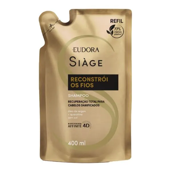 Shampoo Eudora Siàge Reconstrói Os Fios 400ml Refil