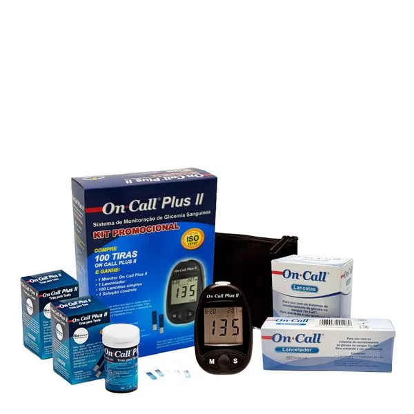 Kit On Call Plus II Medidor de Glicemia + Lancetador + 100 Lancetas + Solução Controle