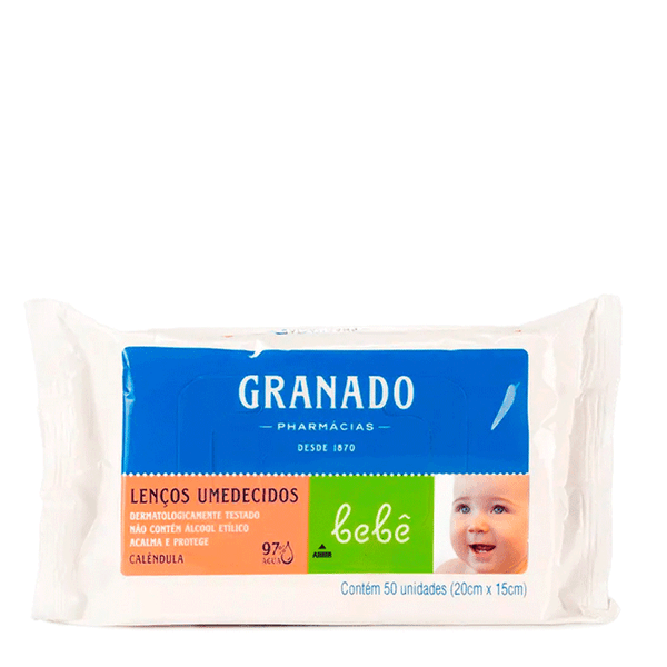 Lenço Umedecido Granado Bebê Calêndula 50 Unidades