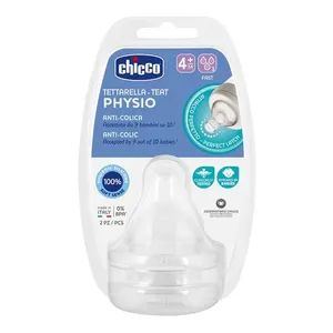 Bico para Mamadeira Chicco Physio Anticólica Fluxo Rápido 4 meses+ com 2 Unidades