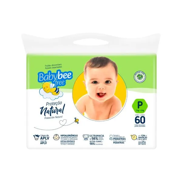 Fralda Baby Bee Free Tamanho P Protecao Natural Com 60 Unidades