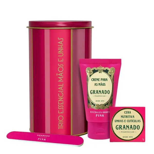 Kit Granado Trio Essecial Mãos e Unhas Pink Creme para as Mãos 60g + Cera Nutritiva Unhas e Cutículas 7g + Lixa para Unhas