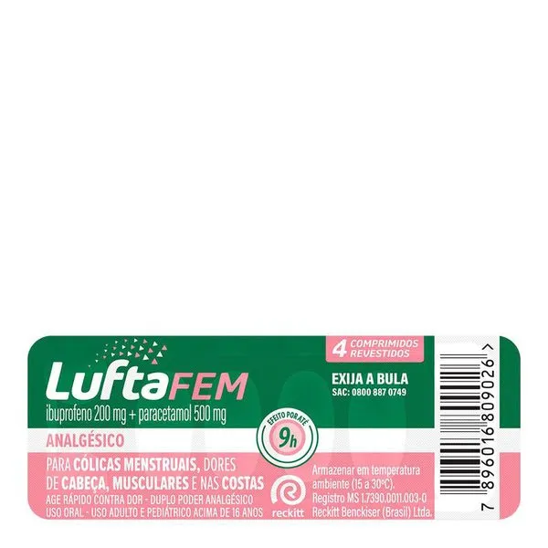 Analgésico Luftafem 200mg + 500mg 4 Comprimidos Revestidos