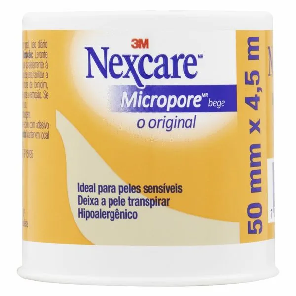 Esparadrapo Nexcare Micropore Hipoalergênico Bege 50mm x 4,5m