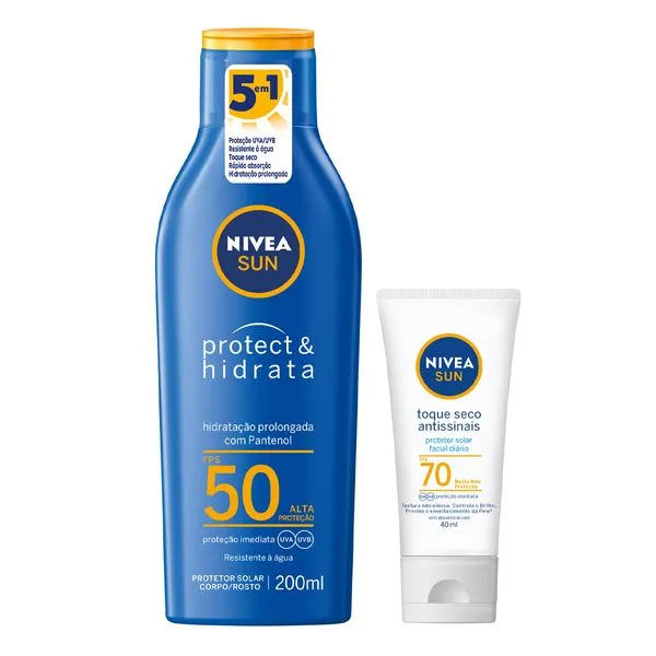 Kit Nivea Sun Protetor Solar Protect&Hidrata FPS 50 200ml + Facial Toque Seco FPS 70 40ml