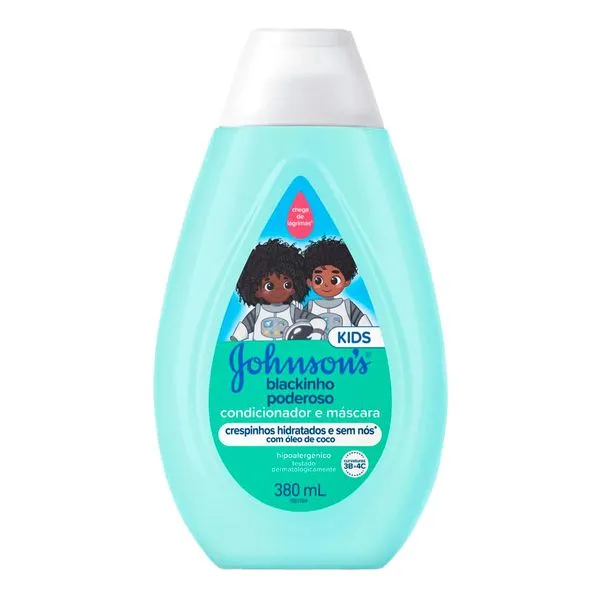 Condicionador e Máscara Infantil Para Cabelos Crespos JOHNSON’S® Blackinho Poderoso, 380ml