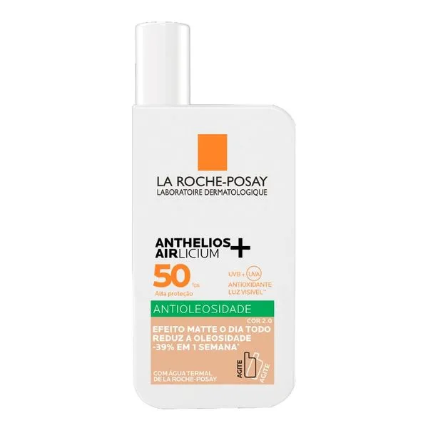 Protetor Solar Facial La Roche-Posay FPS 50 Anthelios Airlicium+ Antioleosidade Cor 2.0 40ml Fluido