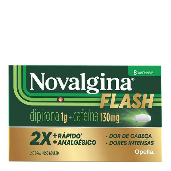 Analgésico Novalgina Flash Dipirona 1g + Cafeína 130mg 8 Comprimidos