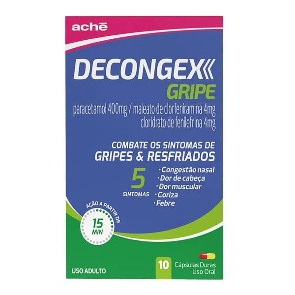 Antigripal Decongex Gripe Paracetamol 400mg + Maleato de Clorfeniramina 4mg + Cloridrato de Fenilefrina 4mg 10 Cápsulas Duras