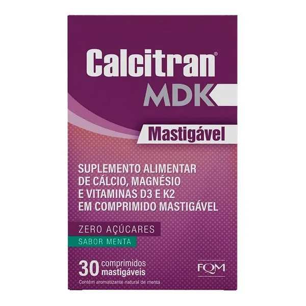 Suplemento Alimentar Calcitran MDK Cálcio com Magnésio, Vitamina D e K 30 Comprimidos Mastigáveis