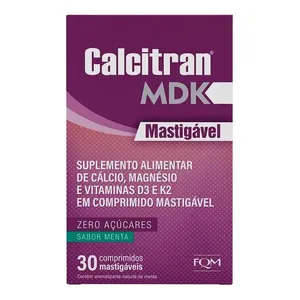 Suplemento Alimentar Calcitran MDK Cálcio com Magnésio, Vitamina D e K 30 Comprimidos Mastigáveis