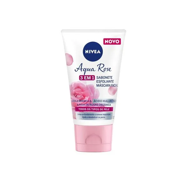 Sabonete, Esfoliante e Máscara Facial Nivea Aqua Rose 3em1 150ml