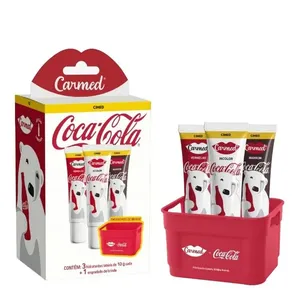 Kit Hidratante Labial Carmed Coca-Cola Incolor + Vermelho + Marrom 10g Cada + Engradado