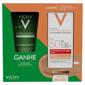 Kit Vichy Protetor Solar Facial FPS 60 Capital Soleil UV-Pigment Control 2.0 40g + Gel de Limpeza Normaderm 50g