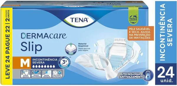 Fralda Geriátrica Descartável Tena Dermacare Slip Incontinência Urinária Severa M 24 Unidades