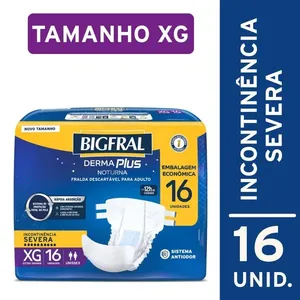 Fralda Geriátrica Descartável Bigfral Derma Plus Noturna Incontinência Urinária Severa XG 16 Unidades