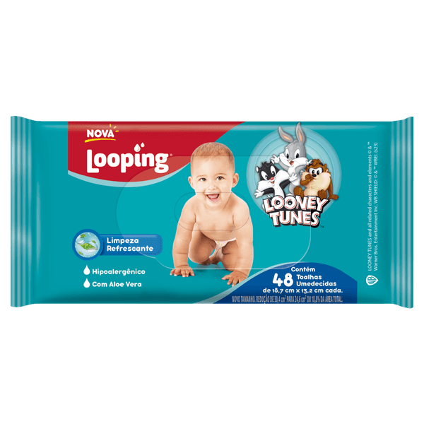 Toalhas Umedecidas Looney Tunes C/ 48 Unidades
