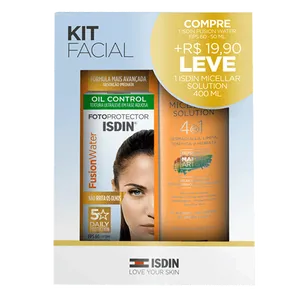 Kit Isdin Protetor Solar Facial Fotoprotector Fusion Water FPS 60 50ml + Água Micelar 400ml
