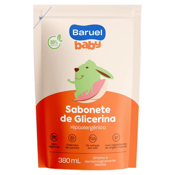 Sabonete Líquido de Glicerina para Bebê Baruel Baby 380ml Hipoalergênico Sem Fragrância Sabonete Líquido de Glicerina Baruel Baby 380ml