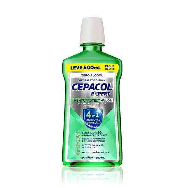 Enxaguante Bucal Cepacol Expert Menta Protect com flúor sem álcool 500ml - Leve 500 Pague 350