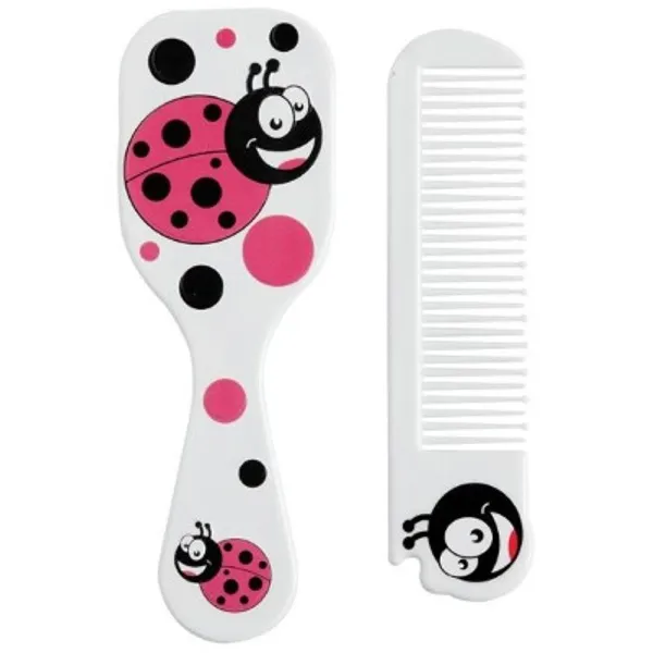 Kit Escova Pentear e Pente Baby Zoo Jao Joaninhas Marcoboni Ergonômico para Bebê Kit Marco Boni Baby Escova Pentear Zoo Jao - Marco Boni