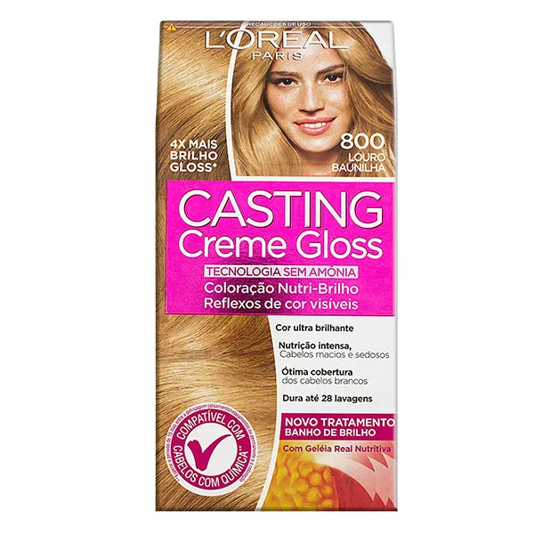 Coloração Permanente Casting Creme Gloss 800 Louro Baunilha Kit 45g+67,5ml+40ml L'Oréal Tintura Casting Creme Gloss Loção Claro - Casting Crem Gloss