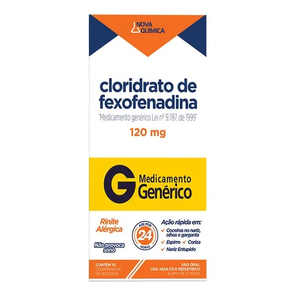 Antialérgico Cloridrato de Fexofenadina 120mg Genérico Nova Química 10 Comprimidos