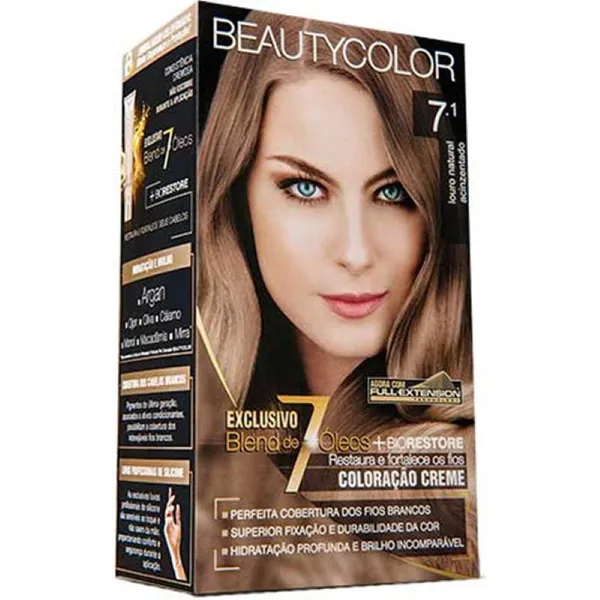 Coloração Permanente 7.1 Louro Natural Acinzentado 45g+67,5ml - Beauty Color Tintura Beauty Color 7.1 Loção Natural Acinz - Beauty Color