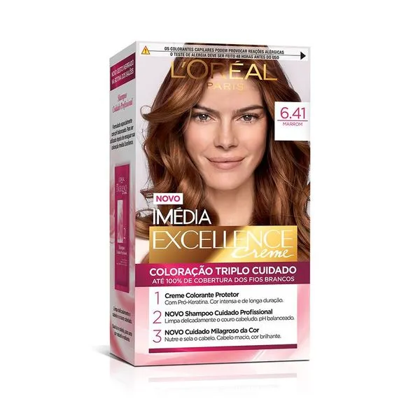 Coloração Permanente Creme Excellence 6.41 Marrom 189ml Imedia Tinta de Cabelo Imedia Excellence 6.41 Marrom