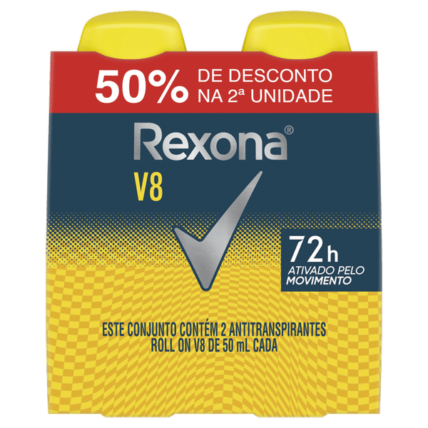 Kit Desodorante Antitranspirante Rexona V8 2 Unidades de 50ml Roll-On
