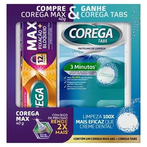 Kit Fixador de Dentadura Corega Max sem Sabor 40g Creme