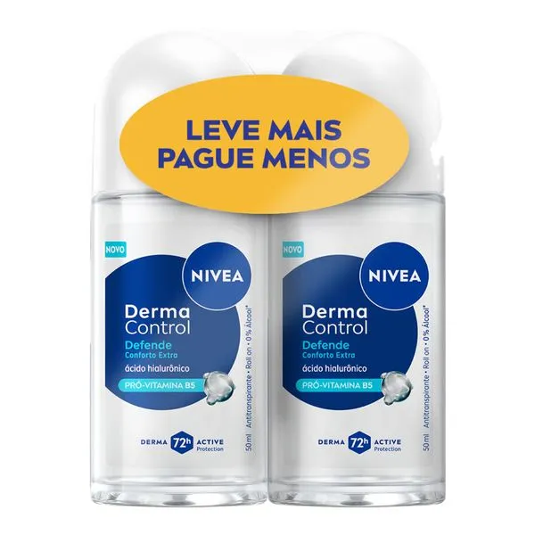 Kit Desodorante Antitranspirante Nivea Derma Control Defende Roll-On 2 Unidades 50ml Cada