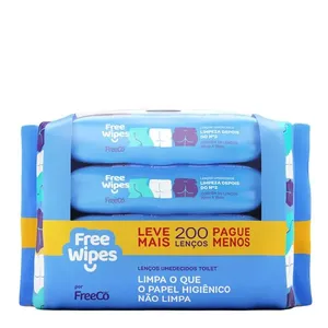 Kit Lenço Umedecido Free Wipes 200 Unidades