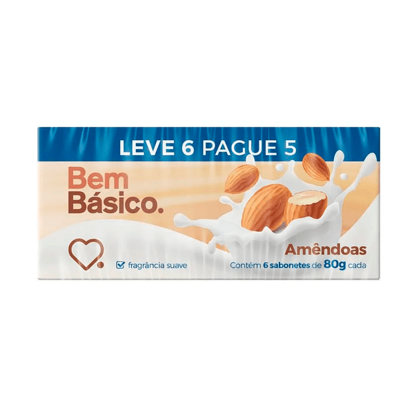 Sabonete em Barra Bem Básico Amêndoas 80g - 6 Unidades