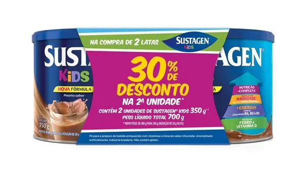 Sustagen Kids Sabor Chocolate Lata 350g 2 Unidades Desconto de 30% na segunda unidade