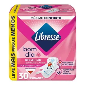 Absorvente Libresse Bom Dia Regular com Abas Suave 30 Unidades