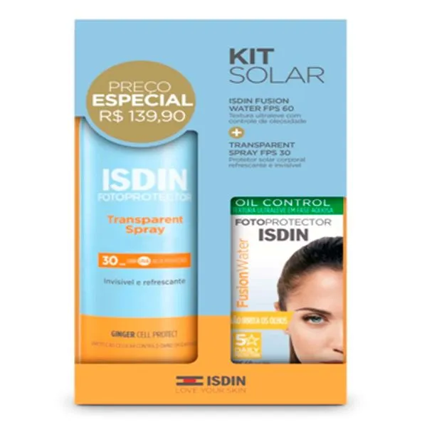 Kit Protetor Solar Facial Isdin Fusion Water FPS 60 30ml + Protetor Solar Corporal Transparente Spray SPRAY FPS 30 250ml