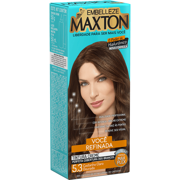 Tinta de Cabelo Você Mais Refinada Castanho Claro Dourado 5.3 50 mL Maxton Tinta de Cabelo Maxton Você Mais Refinada Castanho Claro Dourado 5.3 KIT ECONOMICO