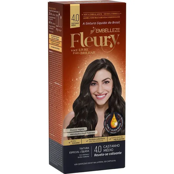 Tintura Coloração Permanente Fleury 4.0 Castanho Médio Alta Cobertura Embelleze Tintura Fleury 4.0 Cast - Fleury