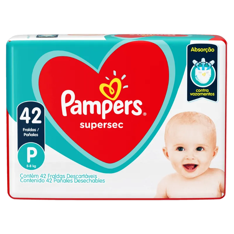 Pampers Fralda Descartável Supersec P 42 Unidades - Absorção Rápida 12h