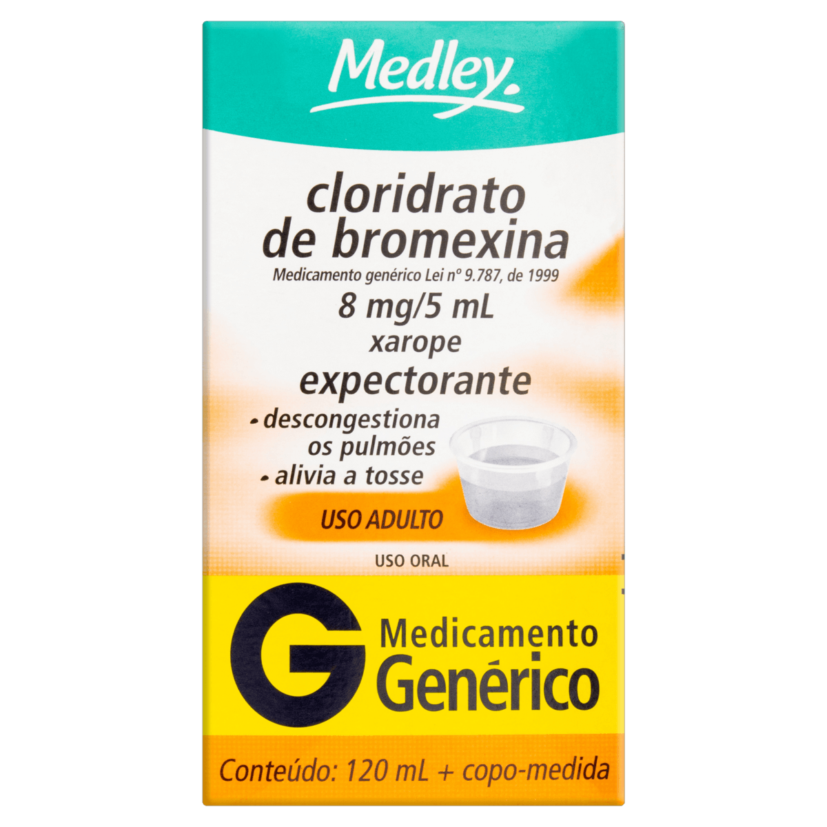Cloridrato de Bromexina 8mg Xarope Expectorante Adulto Genérico Medley - 120ml