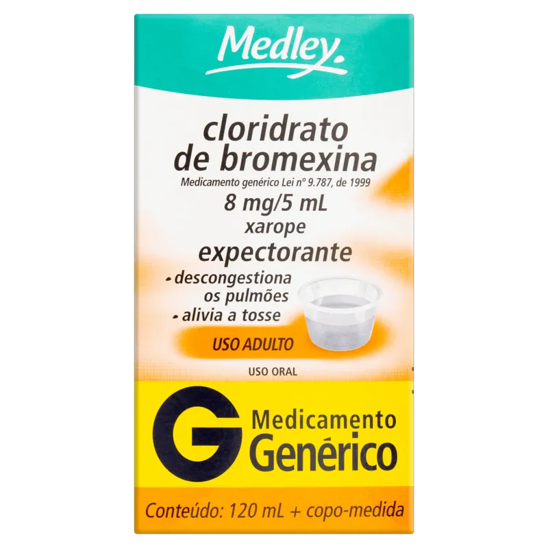 Cloridrato de Bromexina 8mg Xarope Expectorante Adulto Genérico Medley - 120ml