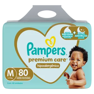 Pampers Fralda Descartável Premium Care M 80un Hipoalergênica Respirável 12h