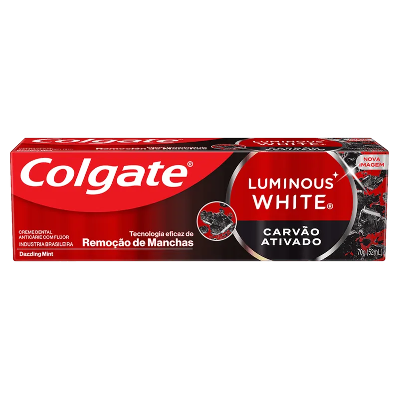 Creme Dental Carvão Ativado Dazzling Mint Colgate Luminous White Caixa 70g