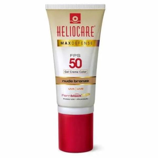 Protetor Solar Facial Heliocare FPS 50 Max Defense Color Nude Bronze 50g Gel Creme