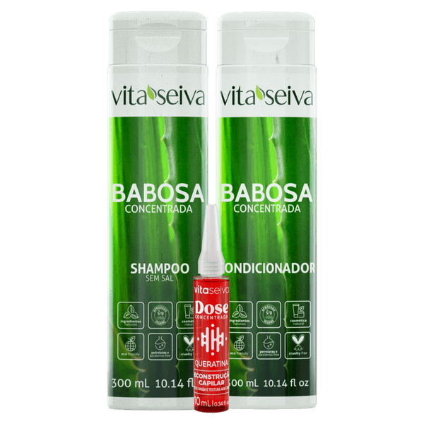 Kit Vita Seiva Babosa Concentrada Shampoo 300ml + Condicionador 300ml + Ampola de Tratamento Queratina 10ml