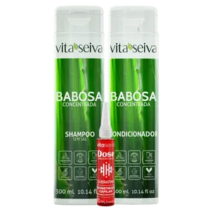 Kit Vita Seiva Babosa Concentrada Shampoo 300ml + Condicionador 300ml + Ampola de Tratamento Queratina 10ml