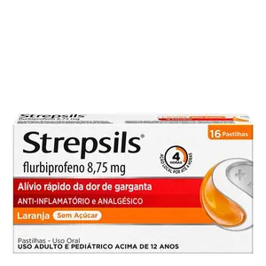 Pastilhas para Garganta Strepsils Sabor Laranja Sem açúcar 16 Unidades