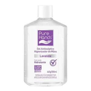 Álcool em Gel 70% Pure Hands Lavanda Antisséptico e Hidratante 500ml