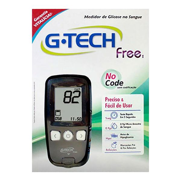 Medidor de Glicose G-Tech Free No Code com 10 Tiras+10 Lancetas+1 Lancetador